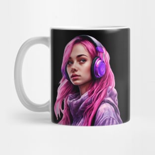 Pink hair girl with purple headphones Mug